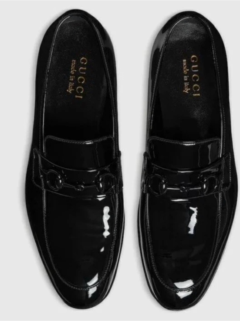 Gucci Black Patent Leather Horsebit Penny Loafers